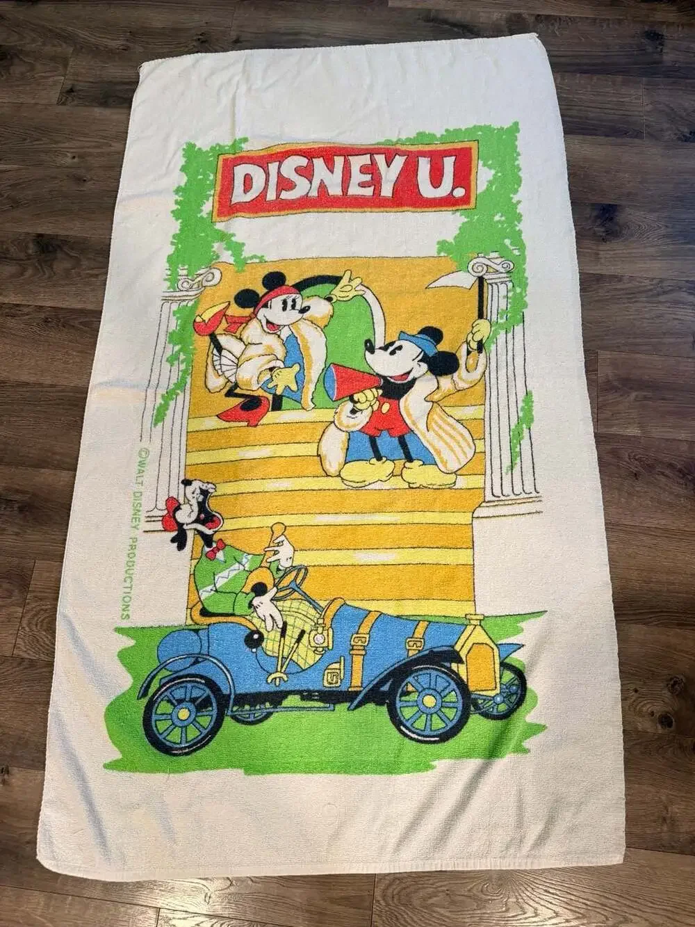 Vintage Walt Disney Productions Disney U. Mickey Minnie and Goofy Beach Towel